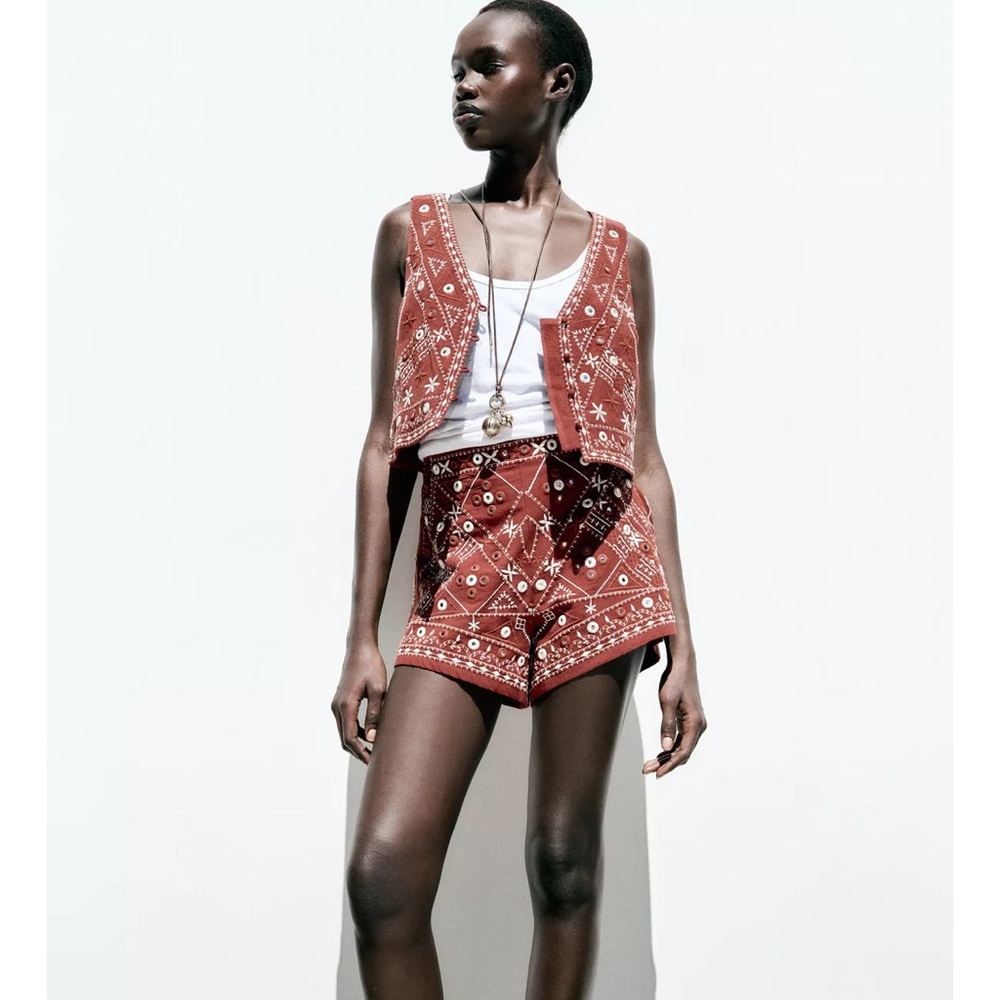 Zara Embroidered Mirror Shorts - Picture 2 of 12